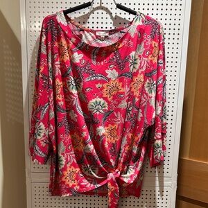 Vibrant Floral Blouse - Pink and Orange